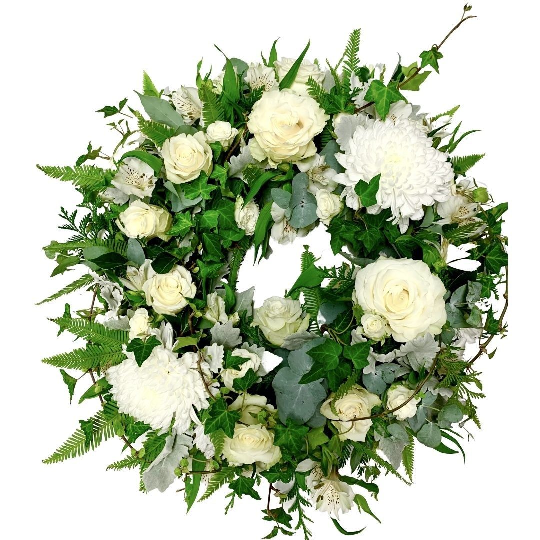 Wreath - Seasonal Blooms in White and Green