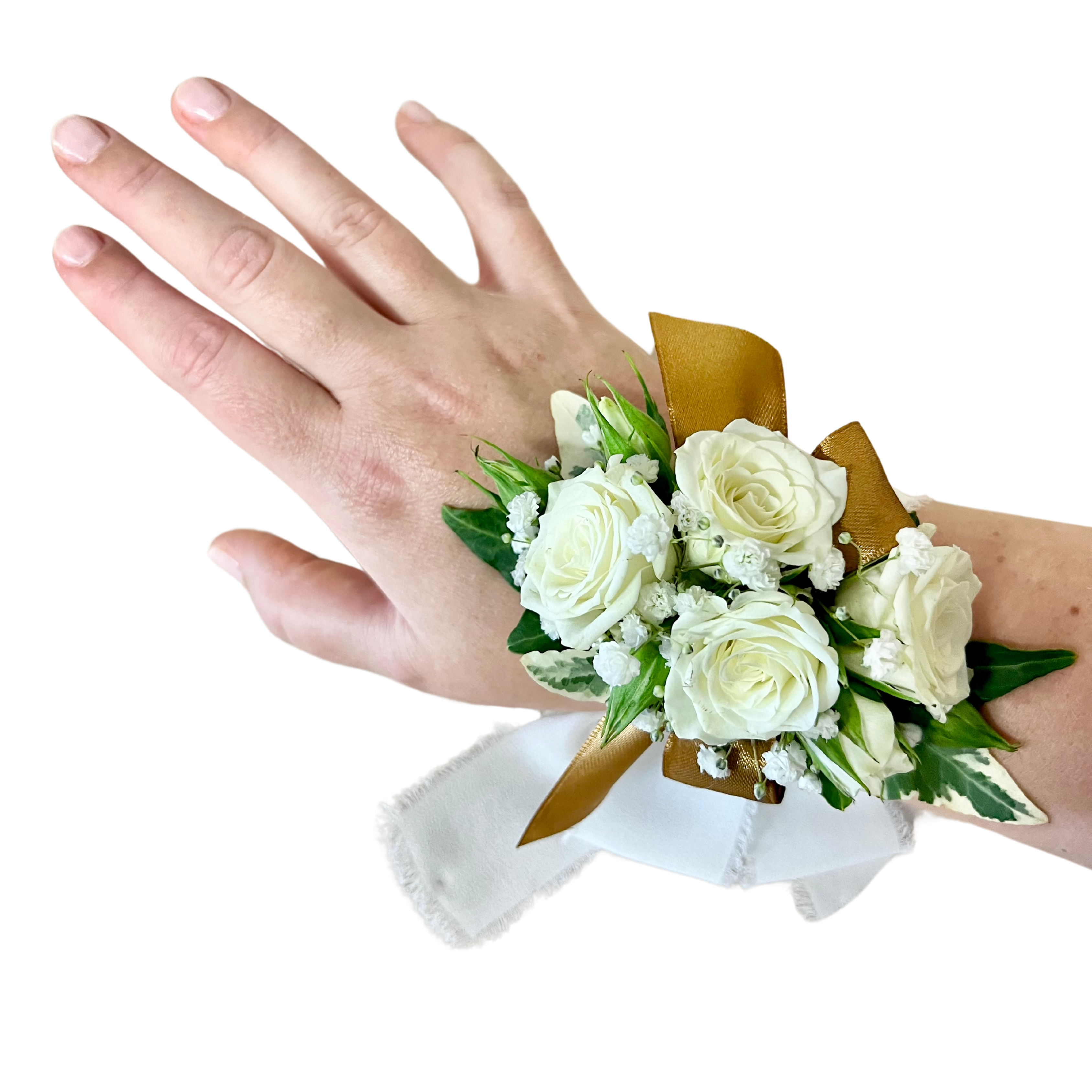 Formal Wrist Corsage of Roses - Ribbon